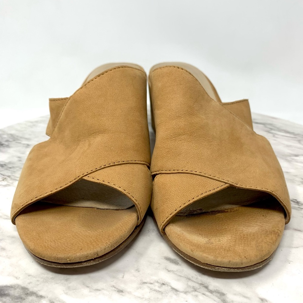 Eileen Fisher Haven Sand Nubuck Open Toe Block Heel Sandal Slides 8 Neutral Chic - Picture 4 of 15